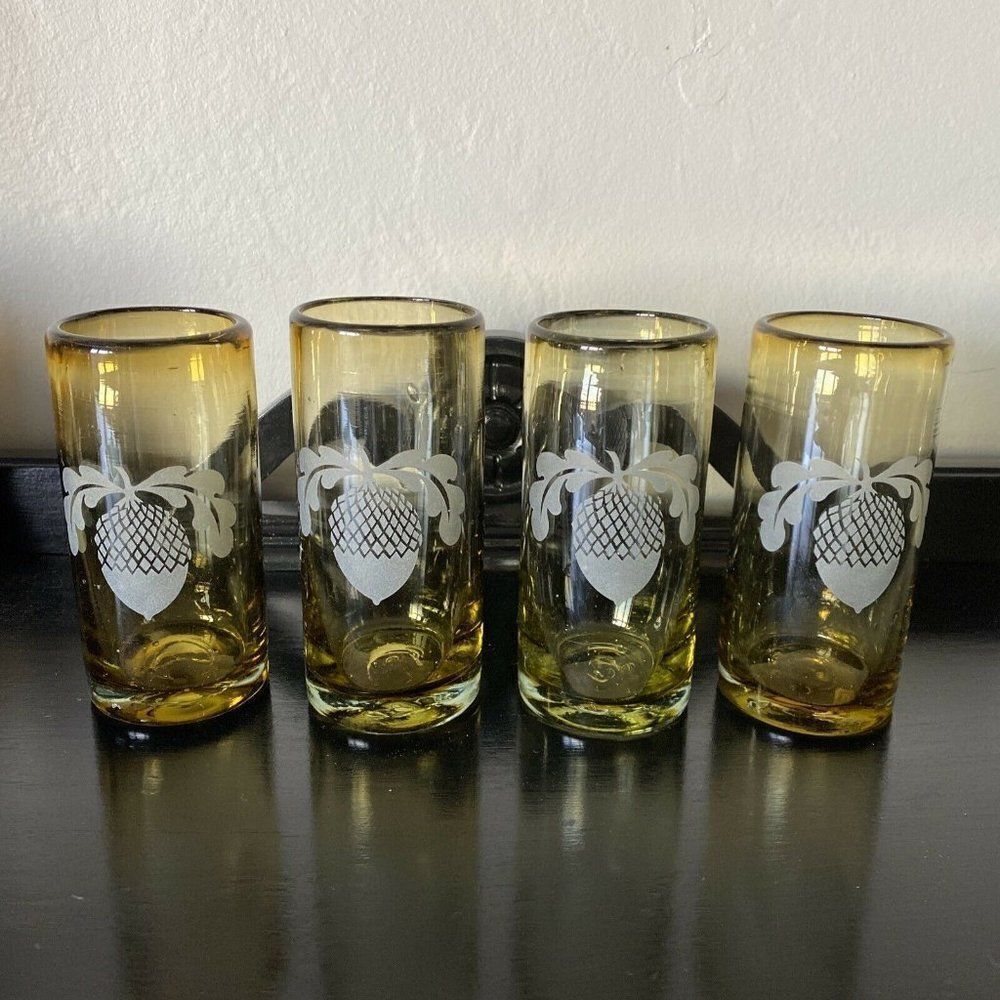Hand made Mexico Glasses W/ Acorn Frosted Design